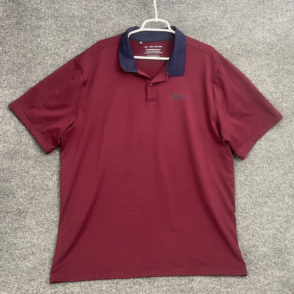 Under Armour Golf The Performance Polo Shirt Men's Sz 2XL Red Striped